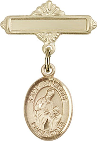 14kt Gold Polished Badge Pin St. Ambrose Baby Badge - Engravable