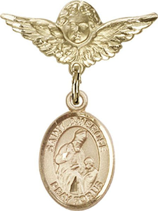 14kt Gold Small Angel w/Wings St. Ambrose Baby Badge - Engravable
