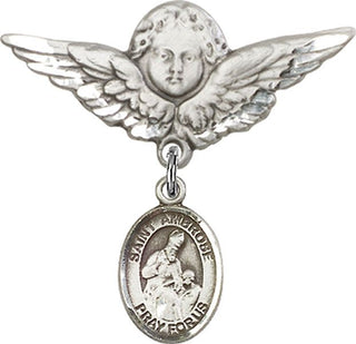 Sterling Silver Large Angel w/Wings St. Ambrose Baby Badge - Engravable