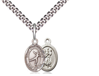 Pewter Saint Christopher Figure Skating Medal Religious and Catholic Jewelry