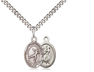 Pewter Saint Christopher Figure Skating Medal Religious and Catholic Jewelry