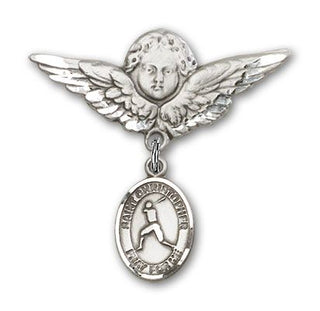 Sterling Silver Large Angel w/Wings St. Christopher/Baseball Baby Badge