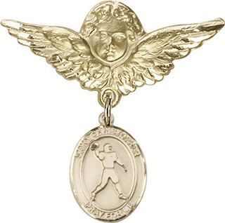 14kt Gold Filled Large Angel w/Wings St. Christopher/Football Baby Badge