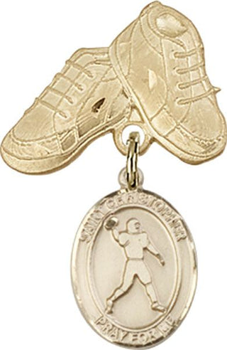 14kt Gold Filled Baby Boots St. Christopher/Football Baby Badge
