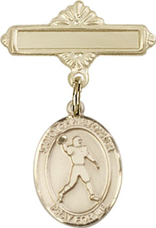 14kt Gold Polished Badge Pin St. Christopher/Football Baby Badge
