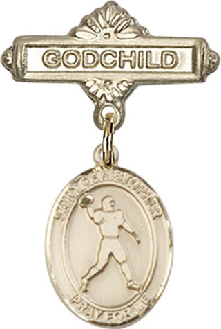 14kt Gold Godchild St. Christopher/Football Baby Badge