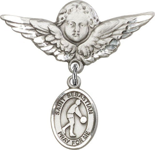 Sterling Silver Large Angel w/Wings St. Sebastian/Basketball Baby Badge