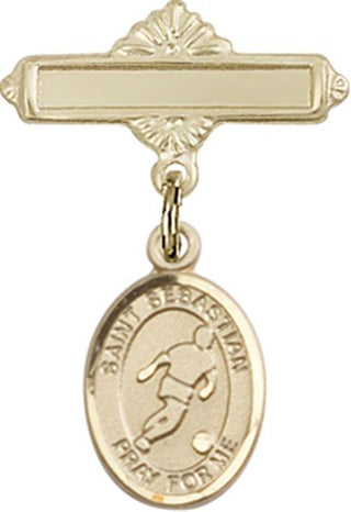 14kt Gold Filled Polished Badge Pin St. Sebastian/Soccer Baby Badge
