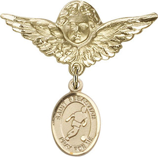 14kt Gold Filled Large Angel w/Wings St. Sebastian/Soccer Baby Badge
