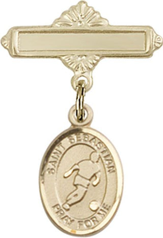 14kt Gold Polished Badge Pin St. Sebastian/Soccer Baby Badge