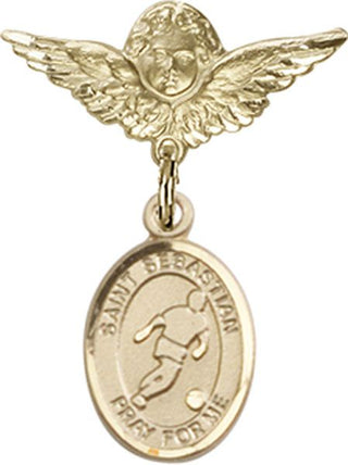 14kt Gold Small Angel w/Wings St. Sebastian/Soccer Baby Badge