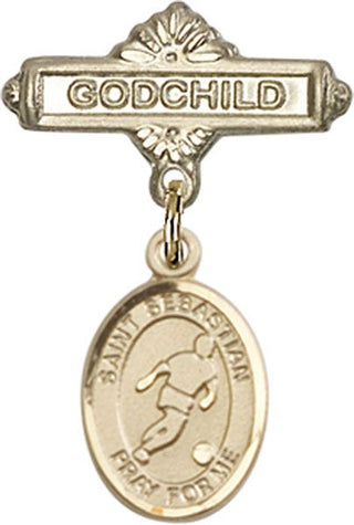 14kt Gold Godchild St. Sebastian/Soccer Baby Badge
