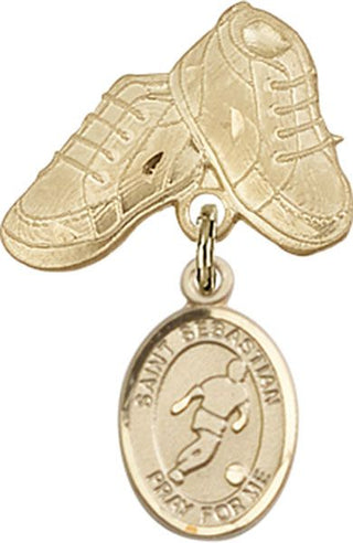 14kt Gold Baby Boots St. Sebastian/Soccer Baby Badge