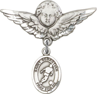 Sterling Silver Large Angel w/Wings St. Sebastian/Soccer Baby Badge