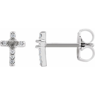 Platinum 1.5 mm Round .03 CTW Natural Diamond Semi-Set Cross Earrings