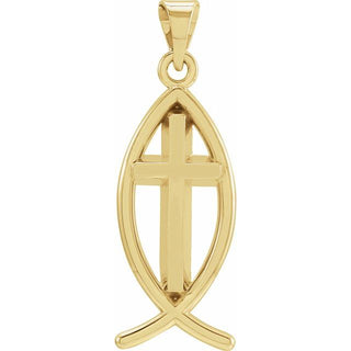 10K Yellow 19x9 mm Fish with Cross Pendant