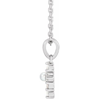 14K White Cultured White Seed Pearl & .07 CTW Natural Diamond Cross 16-18" Necklace