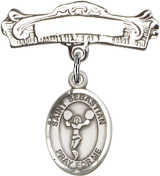 Sterling Silver Badge Pin St. Sebastian/Cheerleading Baby Badge