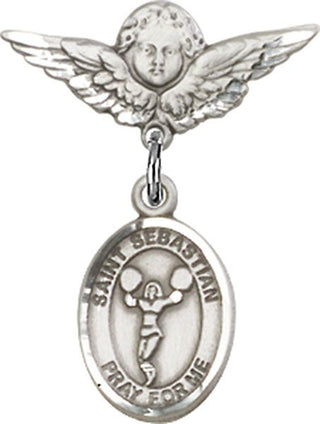 Sterling Silver Small Angel w/Wings St. Sebastian/Cheerleading Baby Badge