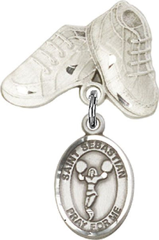 Sterling Silver Baby Boots St. Sebastian/Cheerleading Baby Badge