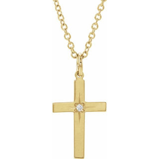 14K Yellow .01 CT Natural Diamond Cross 18" Necklace