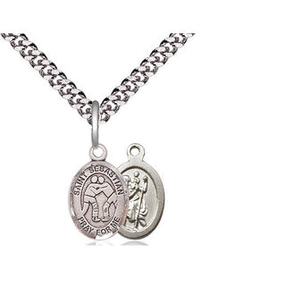 Pewter Saint Sebastian Wrestling Medal Religious and Catholic Jewelry