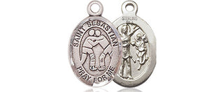 Sterling Silver Saint Sebastian Wrestling Medal Religious and Catholic Jewelry