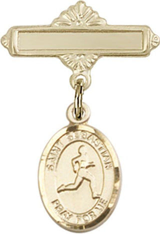 14kt Gold Polished Badge Pin St. Sebastian/Track & Field Baby Badge