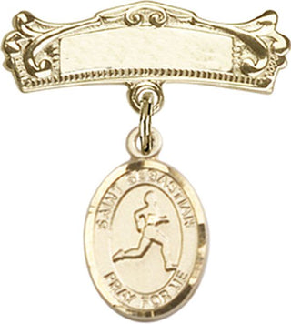 14kt Gold Badge Pin St. Sebastian/Track & Field Baby Badge