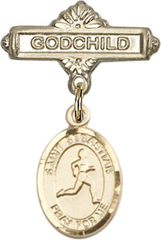14kt Gold Godchild St. Sebastian/Track & Field Baby Badge
