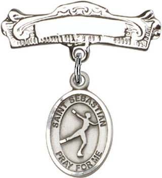 Sterling Silver Badge Pin St. Sebastian/Figure Skating Baby Badge