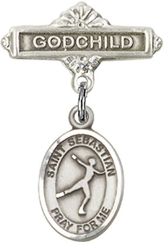 Sterling Silver Godchild St. Sebastian/Figure Skating Baby Badge