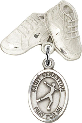 Sterling Silver Baby Boots St. Sebastian/Figure Skating Baby Badge