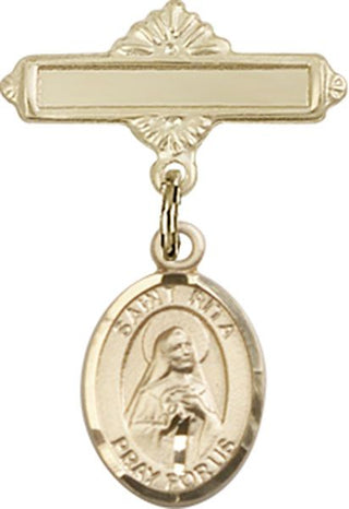 14kt Gold Filled Polished Badge Pin St. Rita / Baseball Baby Badge