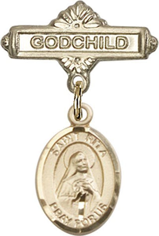 14kt Gold Filled Godchild St. Rita / Baseball Baby Badge