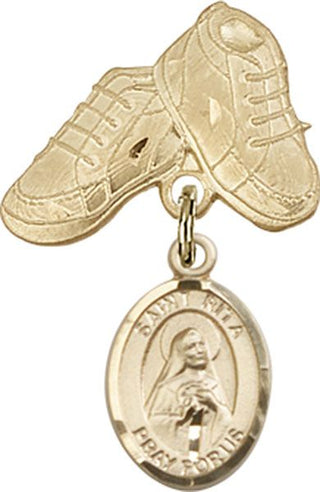 14kt Gold Filled Baby Boots St. Rita / Baseball Baby Badge