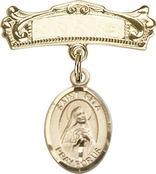 14kt Gold Badge Pin St. Rita / Baseball Baby Badge