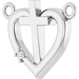 Sterling Silver .0025 CT Natural Diamond Heart & Cross Necklace Center