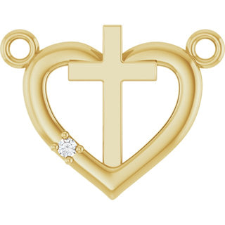 14K Yellow .0025 CT Natural Diamond Heart & Cross Necklace Center