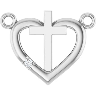 Platinum .0025 CT Natural Diamond Heart & Cross Necklace Center