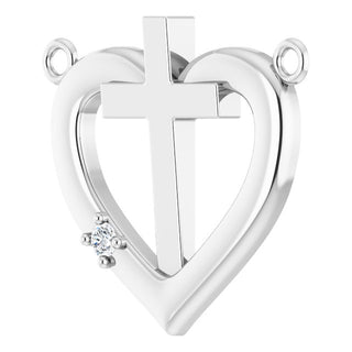 Sterling Silver .015 CT Natural Diamond Heart & Cross Necklace Center