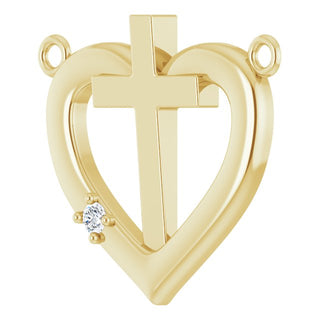 14K Yellow .015 CT Natural Diamond Heart & Cross Necklace Center