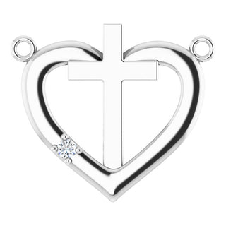 Platinum .015 CT Natural Diamond Heart & Cross Necklace Center