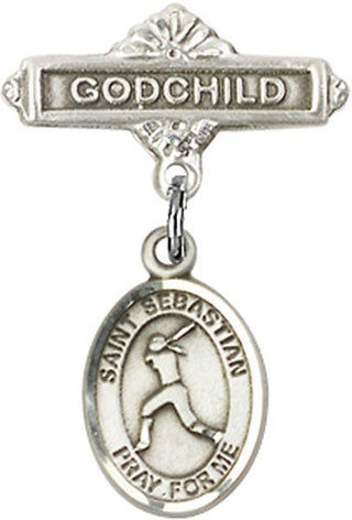Sterling Silver Godchild St. Sebastian/Softball Baby Badge