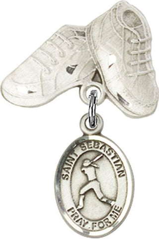 Sterling Silver Baby Boots St. Sebastian/Softball Baby Badge