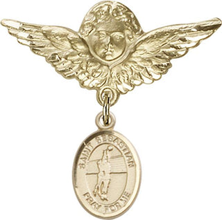 14kt Gold Filled Large Angel w/Wings St. Sebastian / Volleyball Baby Badge