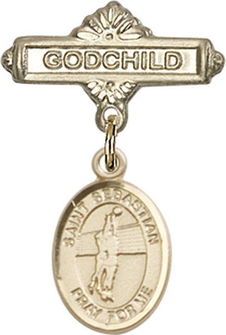 14kt Gold Filled Godchild St. Sebastian / Volleyball Baby Badge