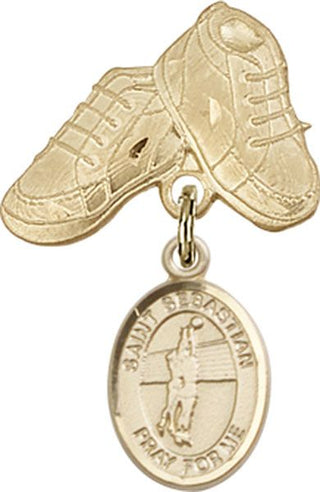 14kt Gold Filled Baby Boots St. Sebastian / Volleyball Baby Badge