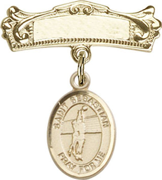 14kt Gold Badge Pin St. Sebastian / Volleyball Baby Badge