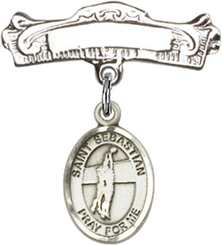 Sterling Silver Badge Pin St. Sebastian / Volleyball Baby Badge